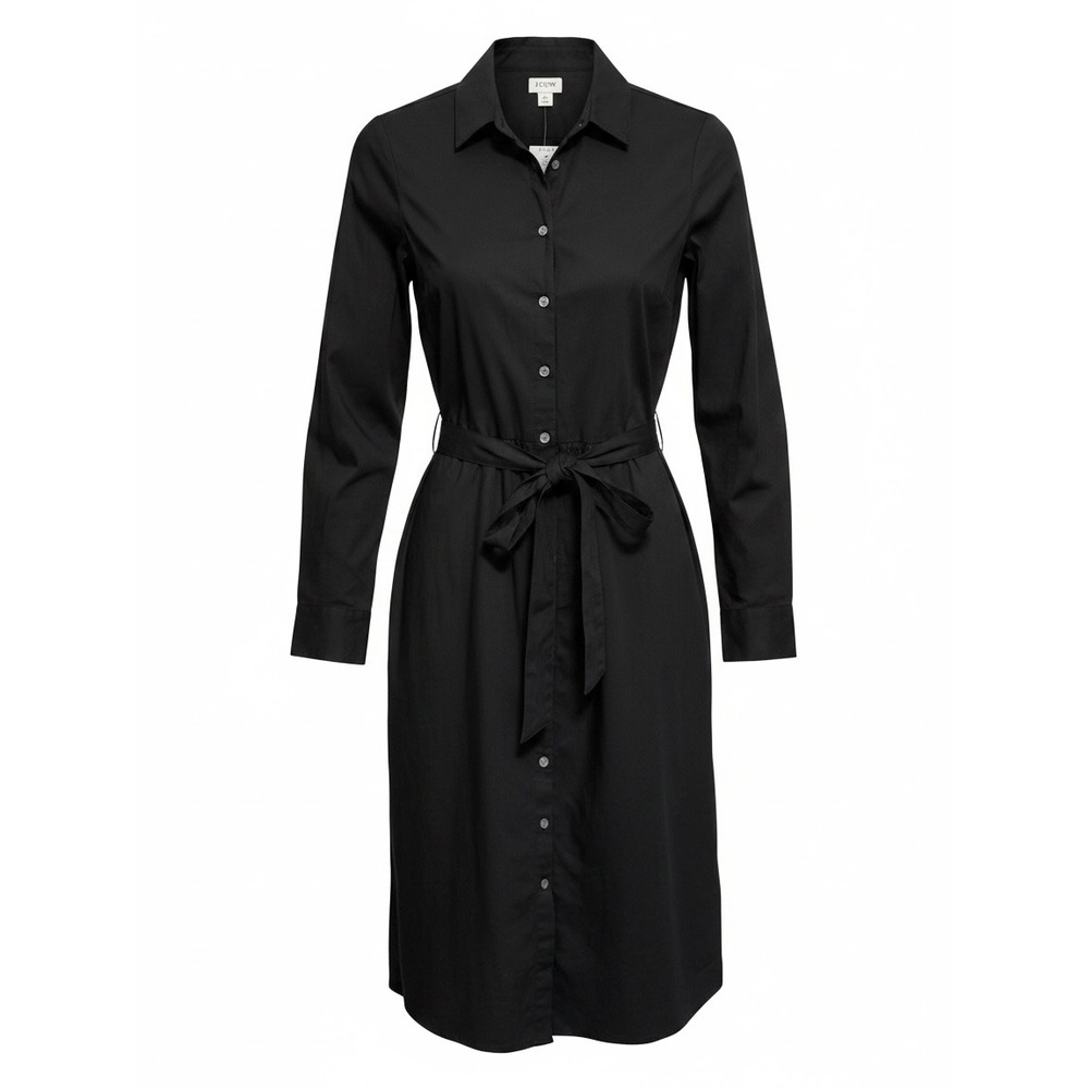 J Crew Womens Black Long Sleeve Cotton Stretch Belted Shirt Dress CI010 Size 2